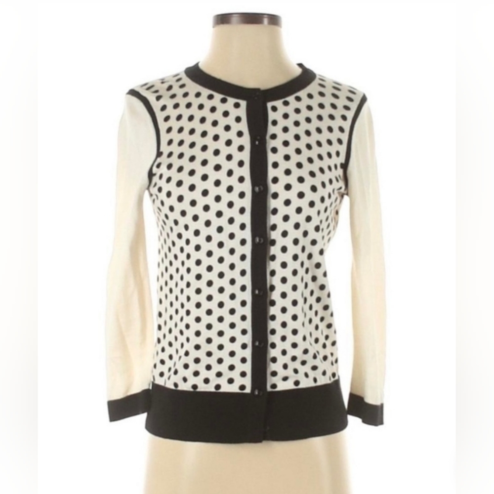 Ann Taylor LOFT Women's Black and White Polka Dot Cardigan, Size Small